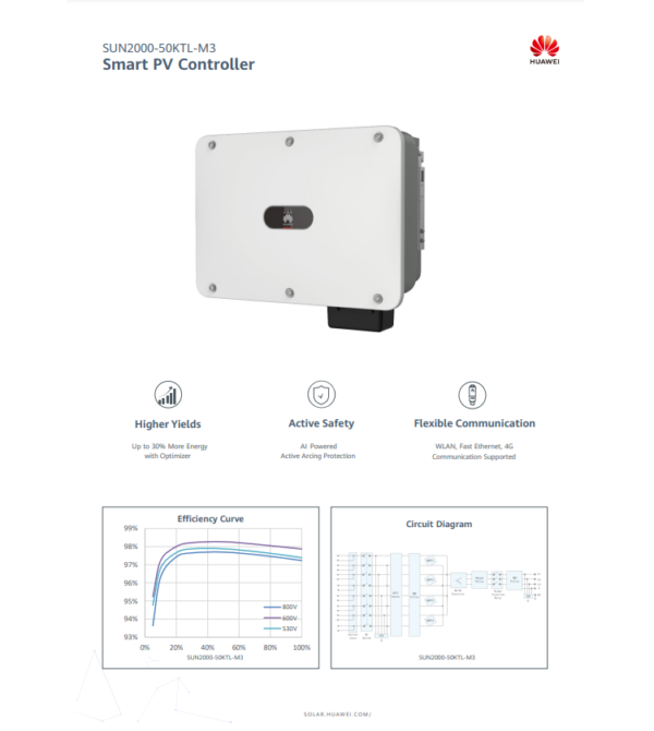 Three-phase On Grid inverter Huawei SUN2000-50KTL-M3, WLAN, 4G, 50 kW