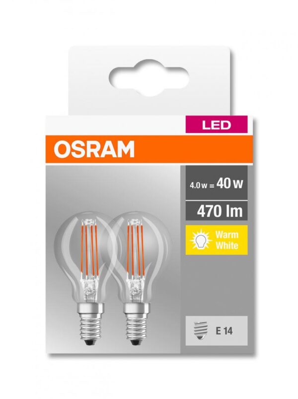 2 Becuri LED Osram Base Classic P, E14, 4W (40W), - Image 3